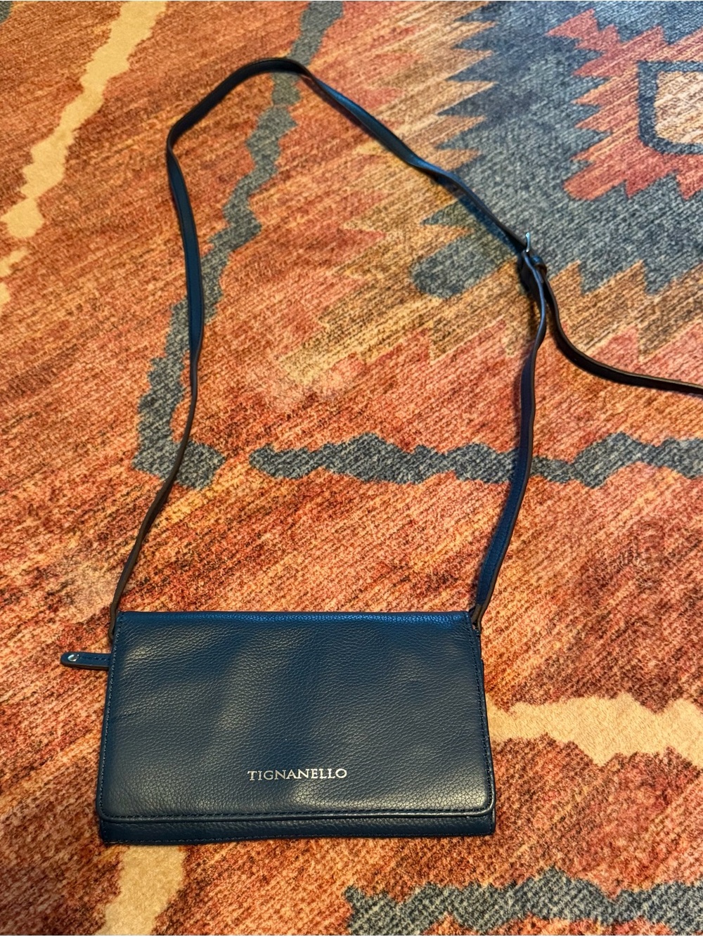 Tignanello Dark Blue Pebbled Leather Crossbody